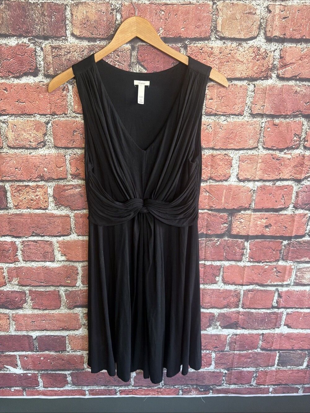 Soma Womens Black Twist Front V-Neck Sleeveless A-Line knee length dress sz M